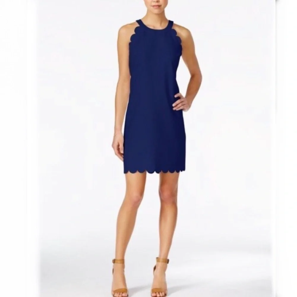 Maison Jules Scallop Edge Halter Dress Navy Blue Sz XS - Picture 9 of 9